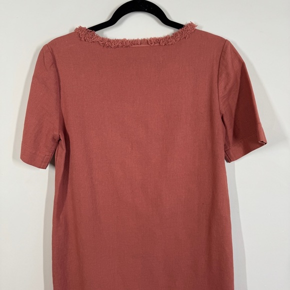 Raquel Allegra Rust Red Fringe Neck Cotton Boho Minimalist Dress - Picture 8 of 15